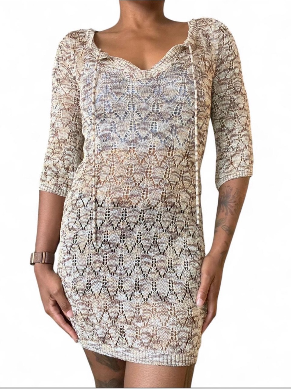 Vintage Bebe Y2K Crochet Dress Knit Dress Sz M Festival Boho Chic Beach Vacation